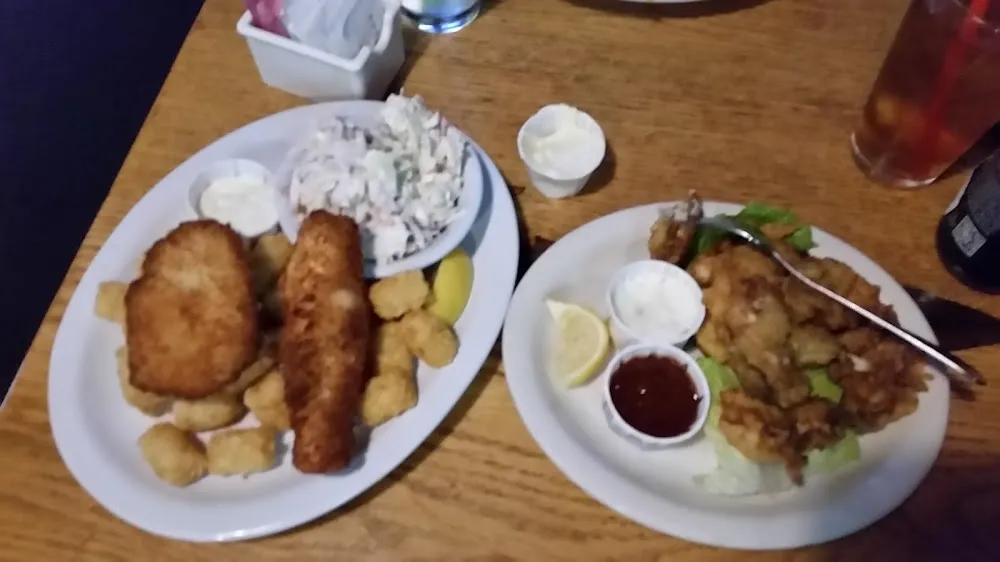 Fish N Chips Tater Tots and Pan Fried Oysters